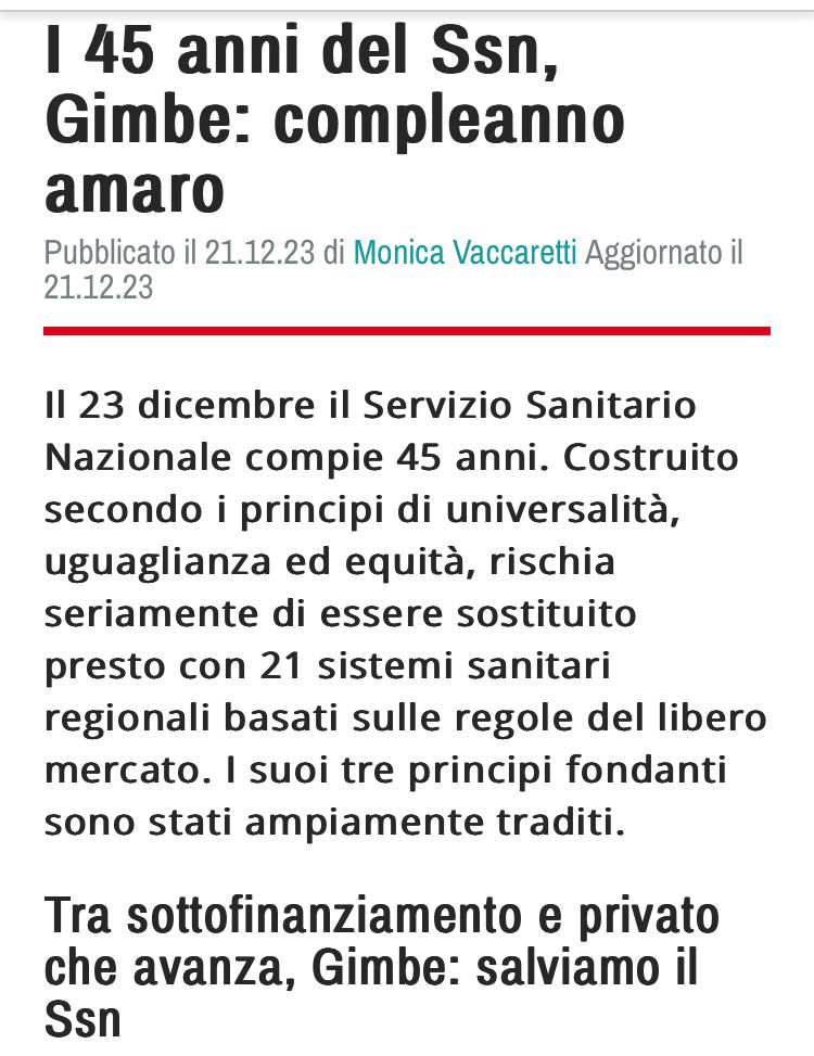 I 45 ANNI DEL SSN, GIMBE: COMPLEANNO AMARO