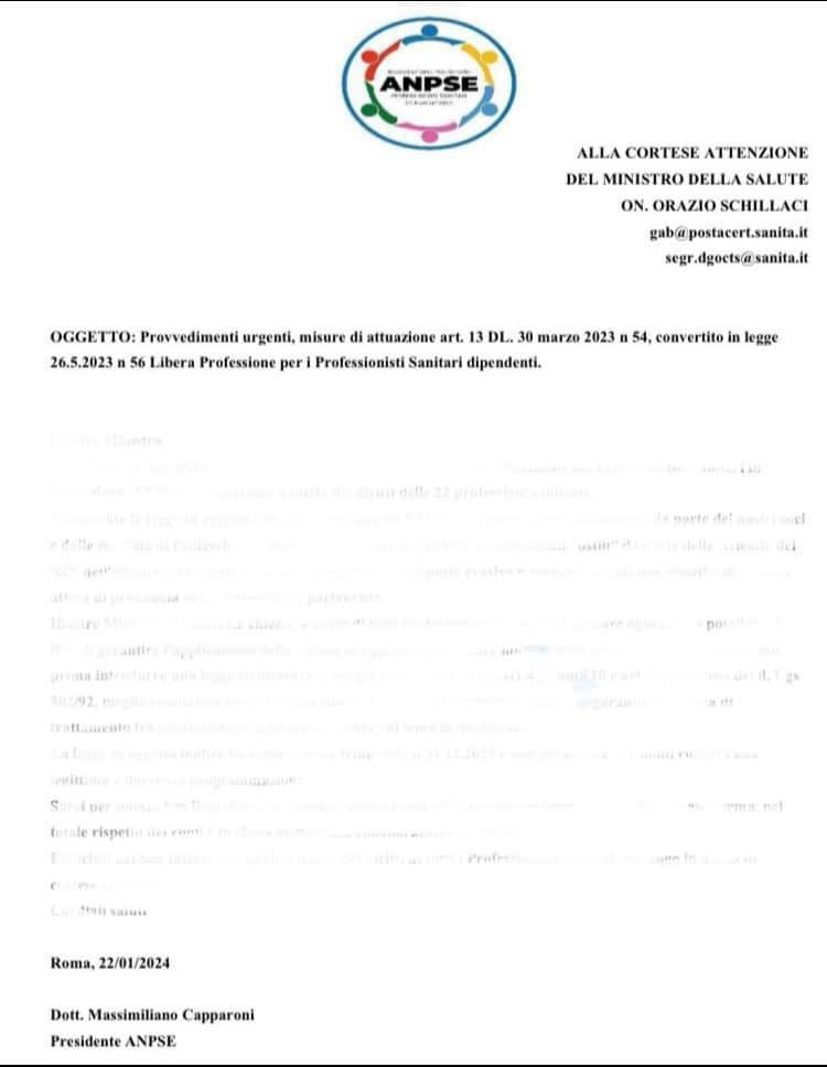ANPSE SCRIVE AL MINISTRO DELLA&nbsp;SANITÀ