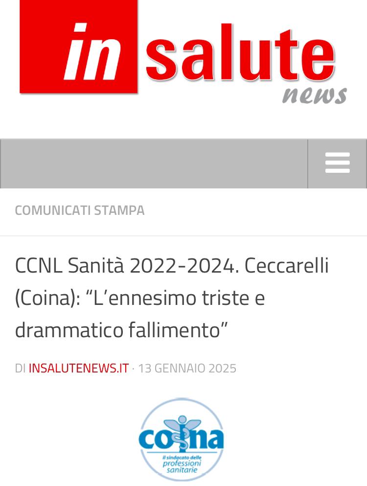 CCNL Sanità 2022-2024. Ceccarelli (Coina): “L’ennesimo triste e drammatico&nbsp;fallimento”